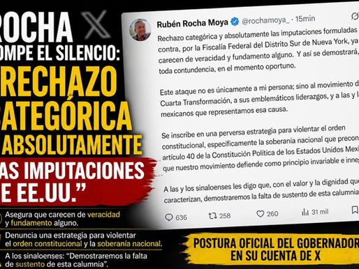 Rubén Rocha rechaza acusaciones de EE.UU. y las califica de “calumnia” sin sustento