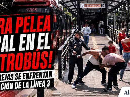 ¡Otra pelea viral en el Metrobús! Dos parejas se enfrentan en estación de la Línea 3