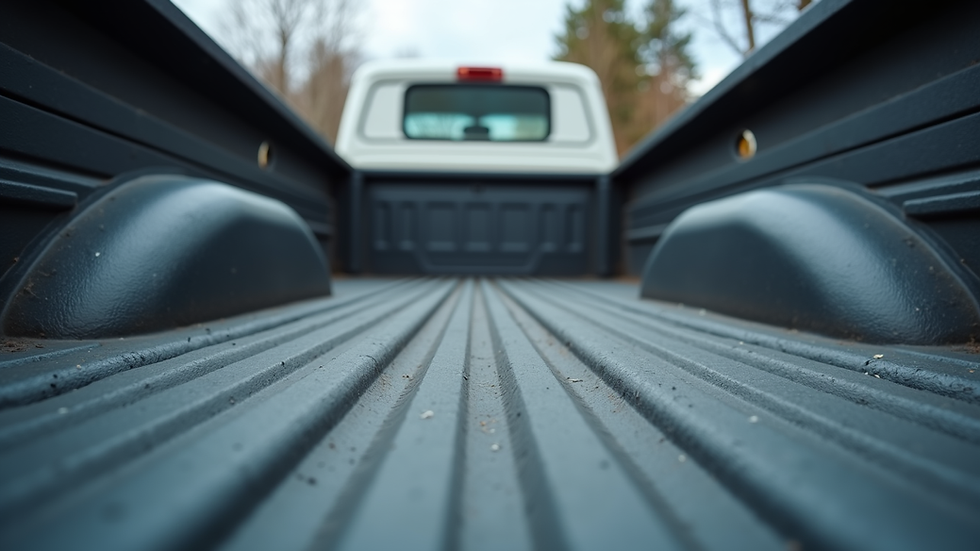Eye-level view of a truck bed with a spray-on liner