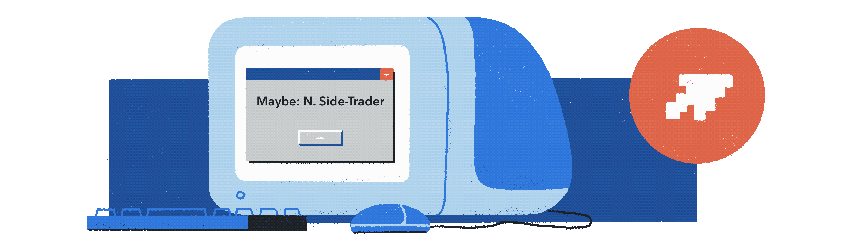 Introducing Ethena’s New Insider Trading Course: a GIF of a desktop computer with a popup that reads "Maybe: N. Side Trader"