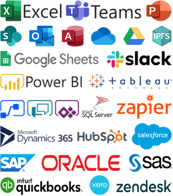 PowerSheet.ai integrations and data connectors for realtime remote work collaboration, embedding and auto creating & sharing no-code apps, smart spreadsheets, dashboards