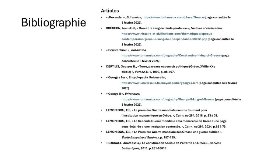 Sources and references used for the historical study on Greek monarchy