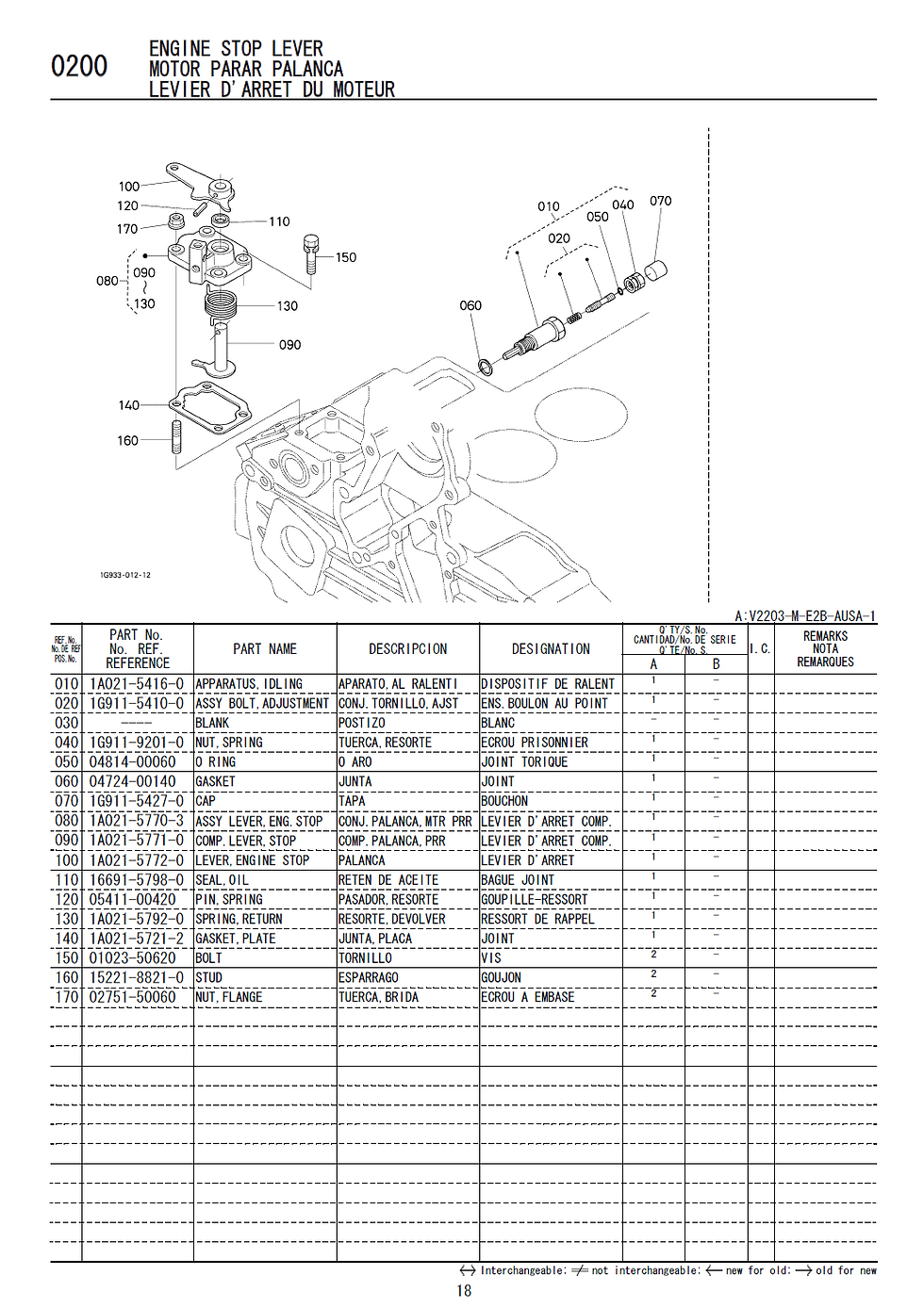 Miniature : Vue éclatée Moteur KUBOTA V2203-M