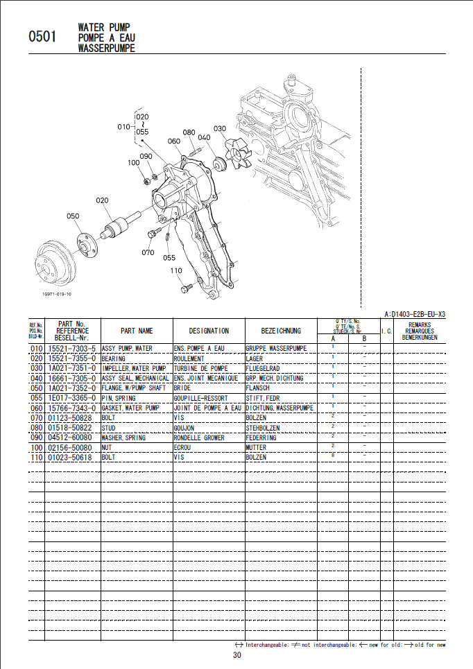 Miniature : Vue éclatée Moteur KUBOTA D1403