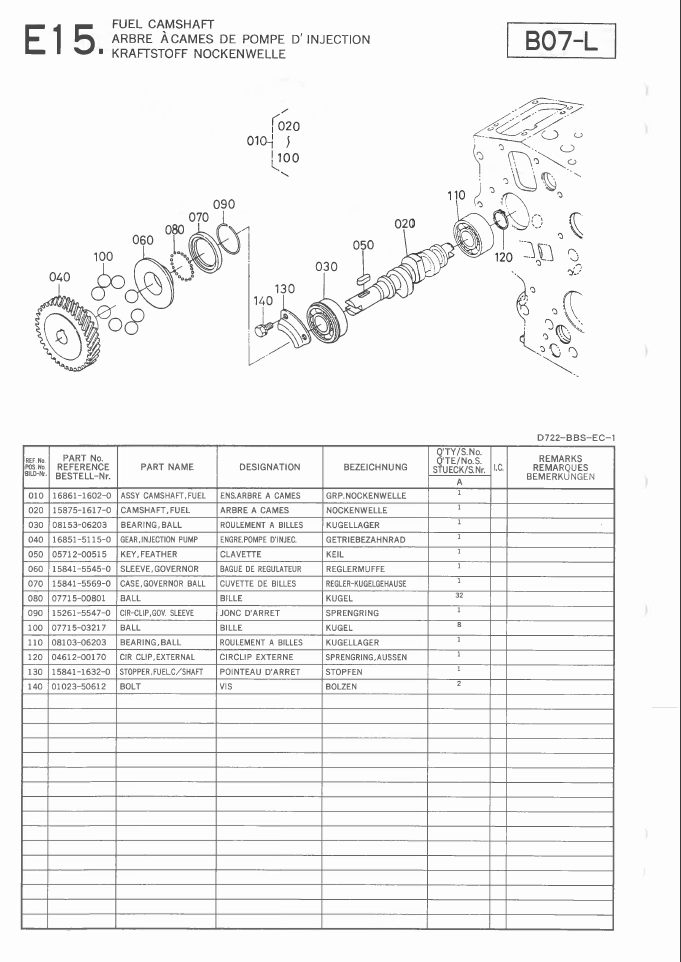 Miniature : Vue éclatée Moteur KUBOTA D722