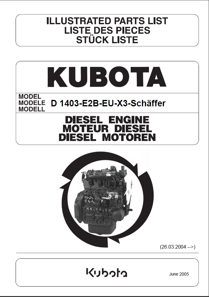 Miniature : Vue éclatée Moteur KUBOTA D1403