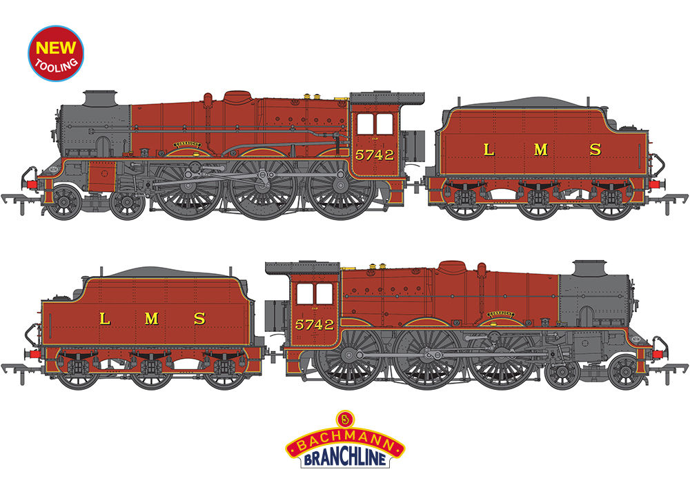 35-975 LMS Jubilee with Riveted Tender 5742 Connaught LMS Crimson