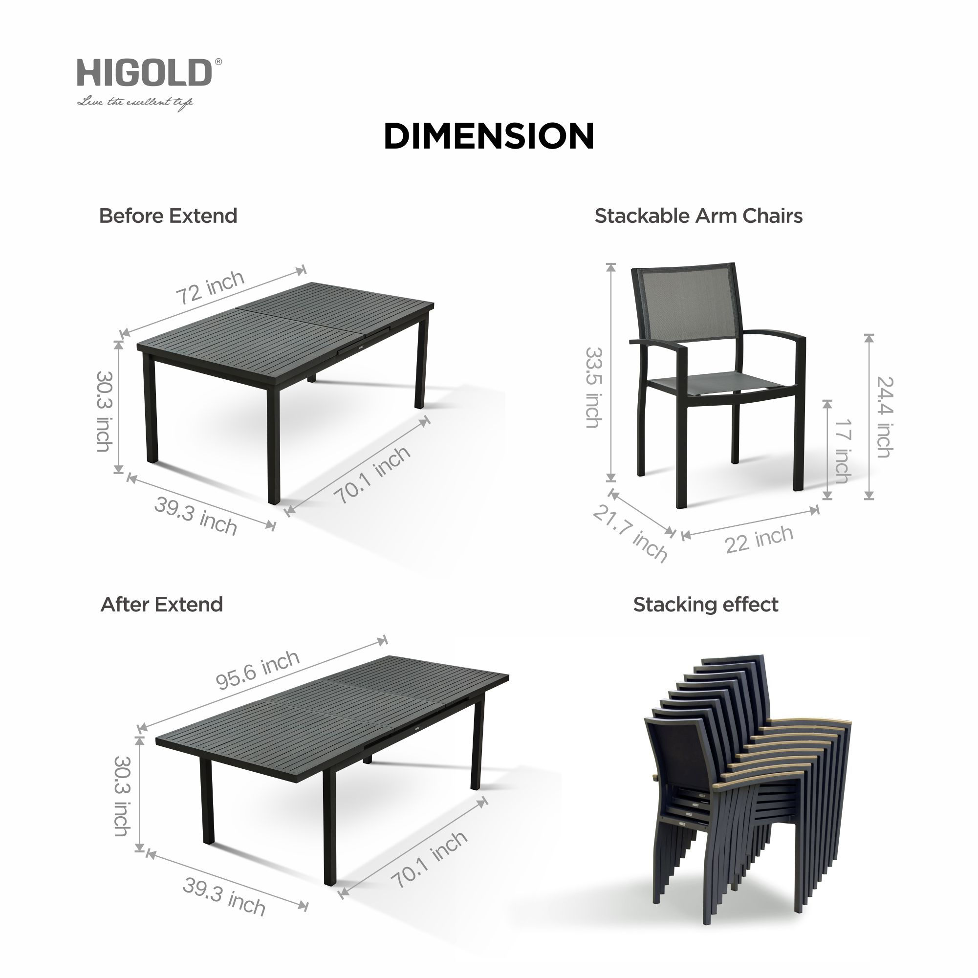 HIGOLD HECK ALUMINUM EXTENDABLE NINE-PIECE DINING SUITE LUXURY FURNITURE