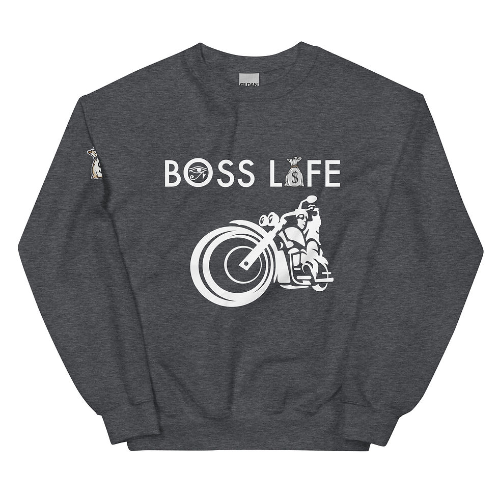 Thumbnail: Dark Heather Boss Life Bike Life Unisex Sweatshirt
