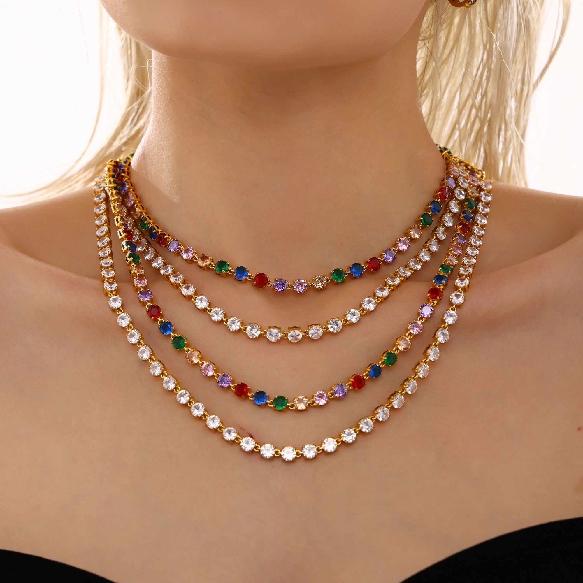 Luxury Full Zircon Necklace Bracelet For Women Stainless Steel Wedding Jewelry