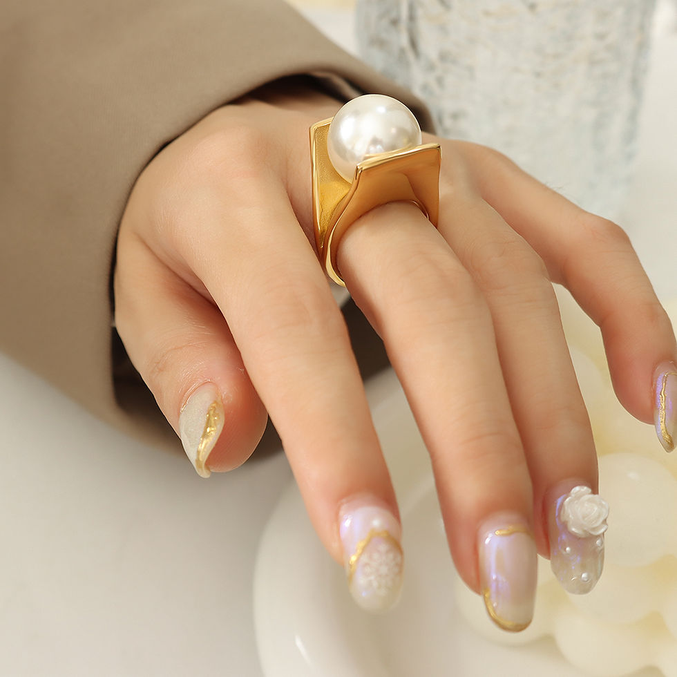 Fashion Imitation Pearl Rings For Women Polished Stainless Steel Finger Jewelry