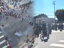 LA 다운타운서 미니바이크 도로점거 난동