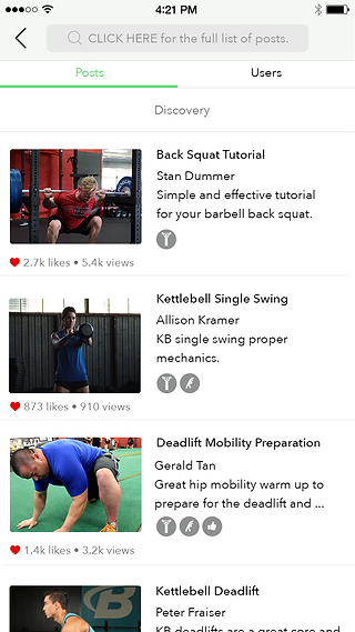 FitChirp app post discovery page
