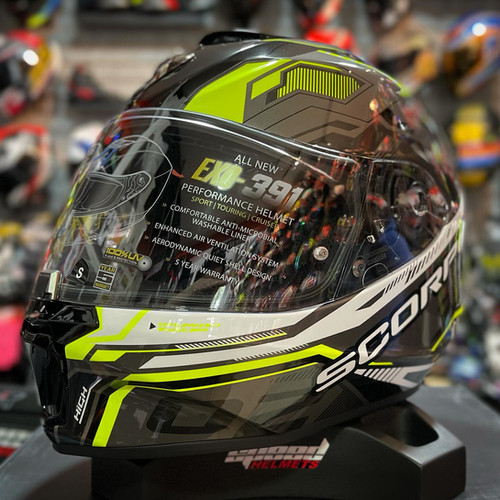 SCORPION EXO-391 HAUNT BLACK SILVER NEON | Speed Helmets