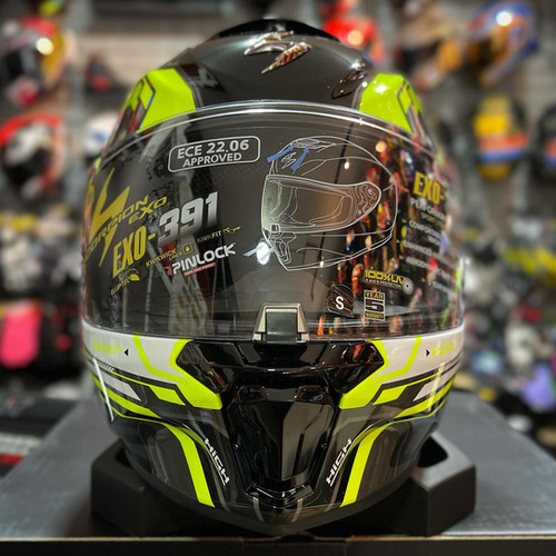 SCORPION EXO-391 HAUNT BLACK SILVER NEON | Speed Helmets