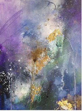 Abstract painting purple blue white gold leaf © Rachel Maritz