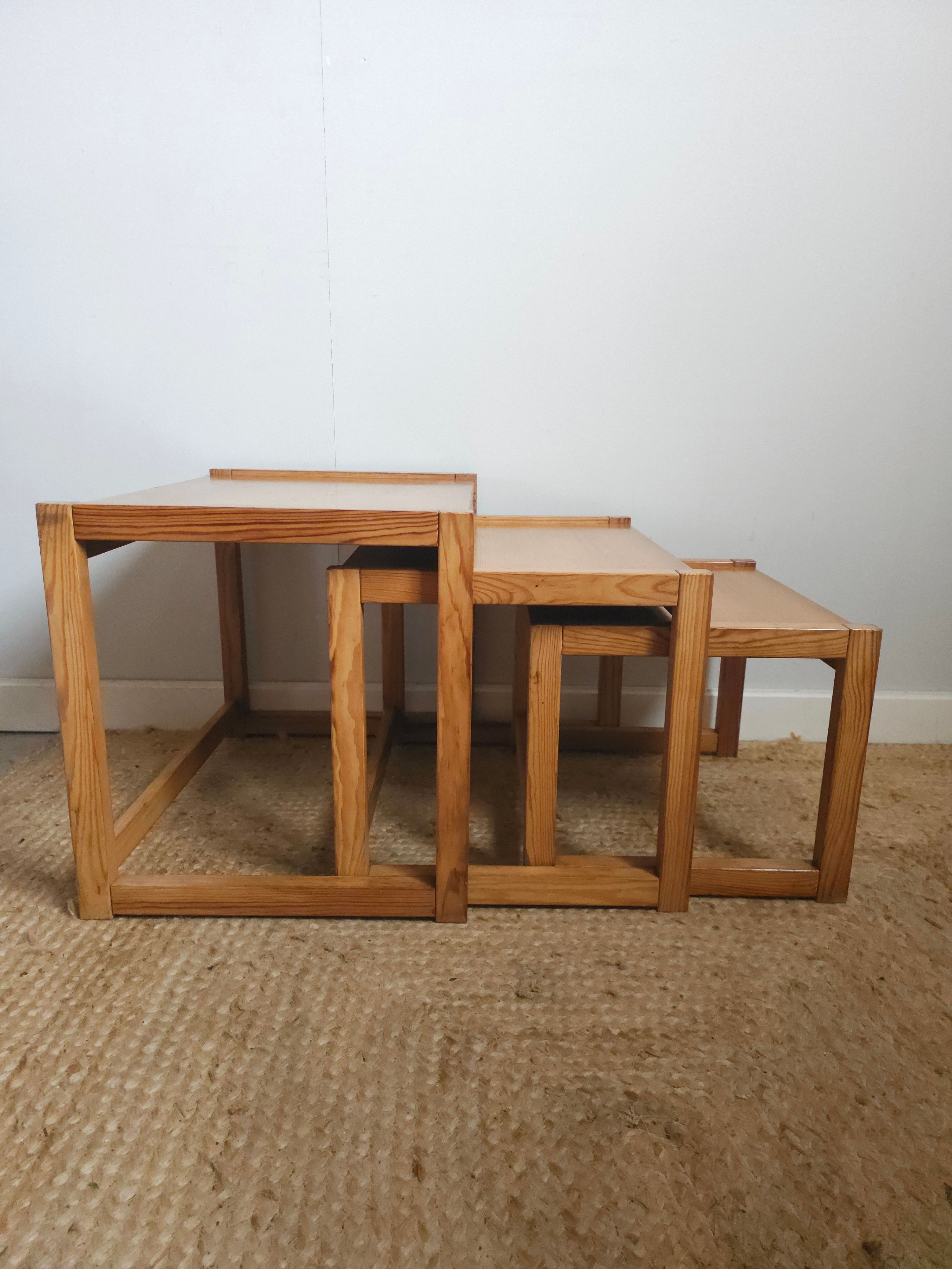 Mid Century Pine Nest of Tables