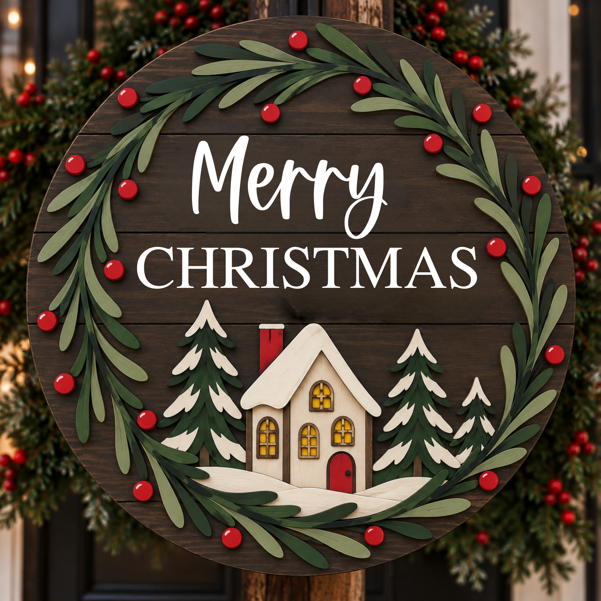 Christmas Wreath and home Door Sign