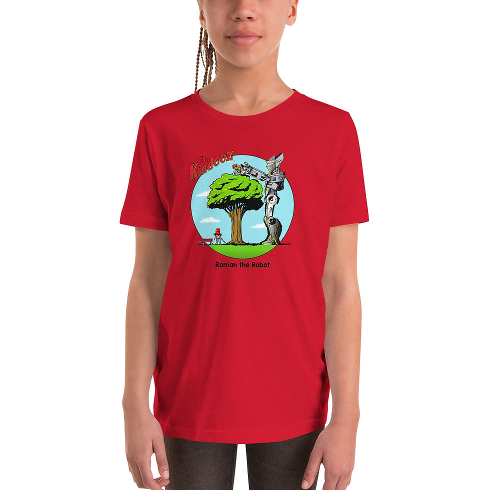 Thumbnail: Roman the Robot Lends a Hand - Full Color Youth Short Sleeve T-Shirt
