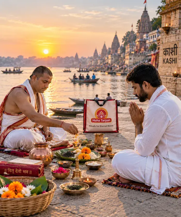 Pind Daan ritual performed on the Ganga ghat in Varanasi