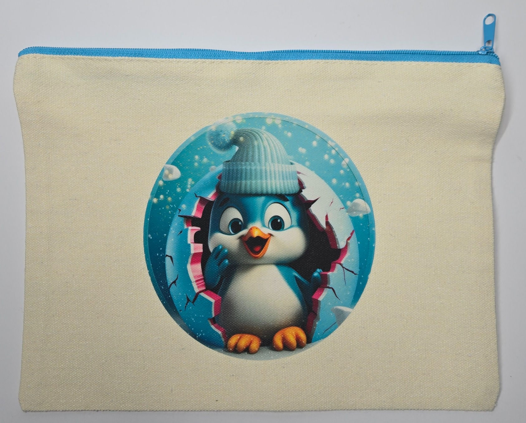 Penguin Canvas Pouch with zipper - 9 in (W) X 6.5 in (H)