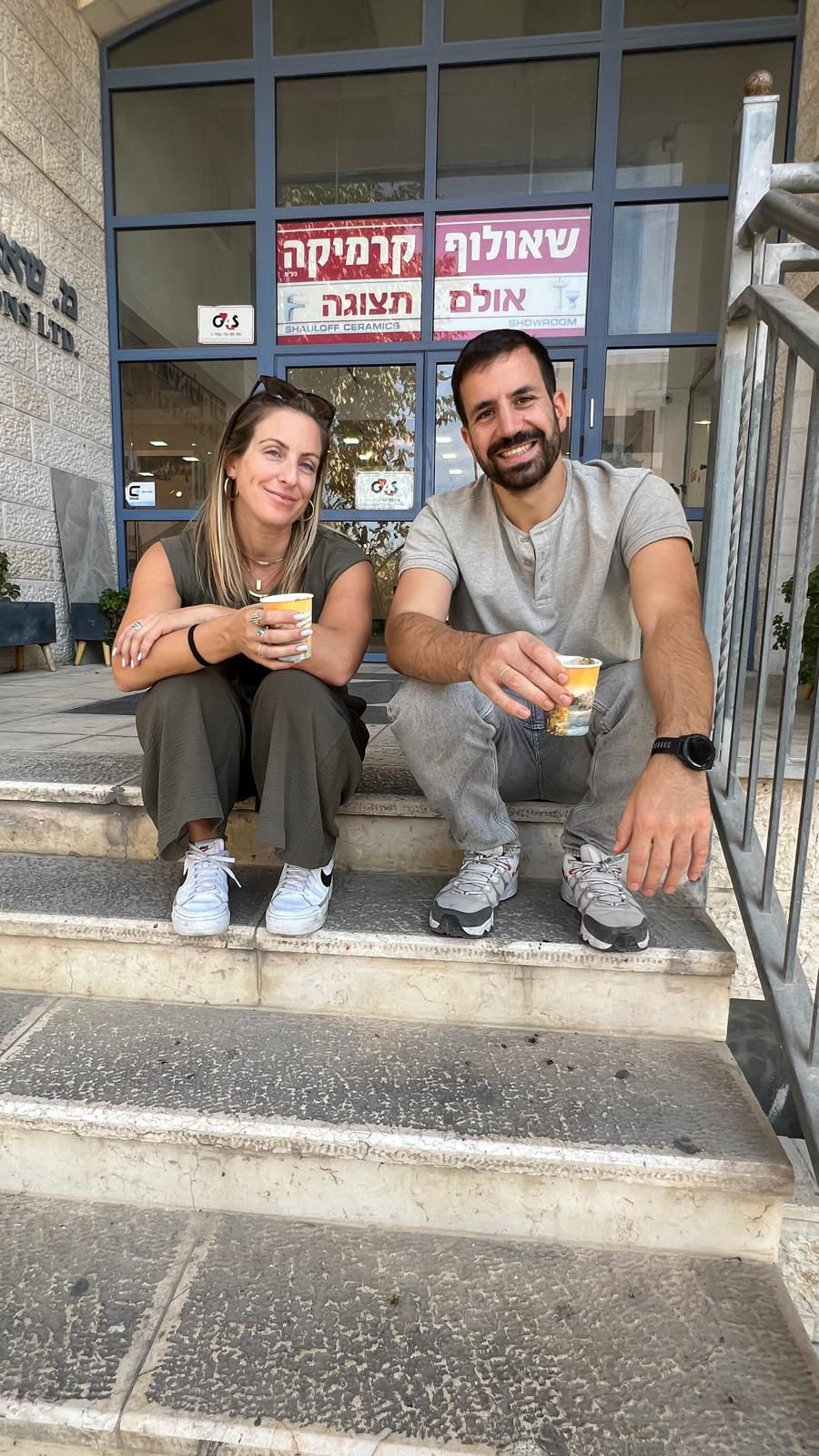 Ari Isaac with Dvir from Shauloff Ceramics in Givat Shaul, Jerusalem