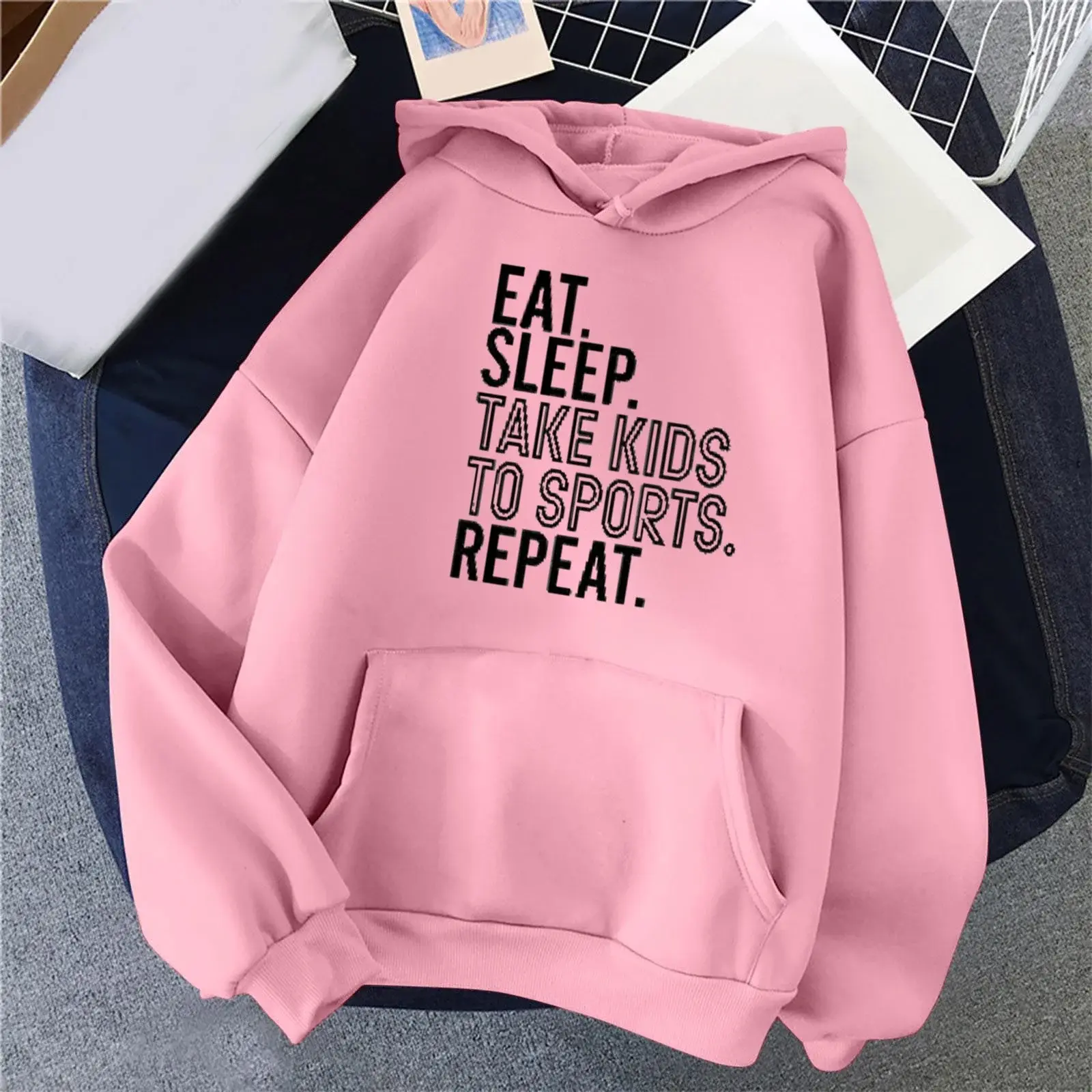 Letter Print Long Sleeve Hooded Top