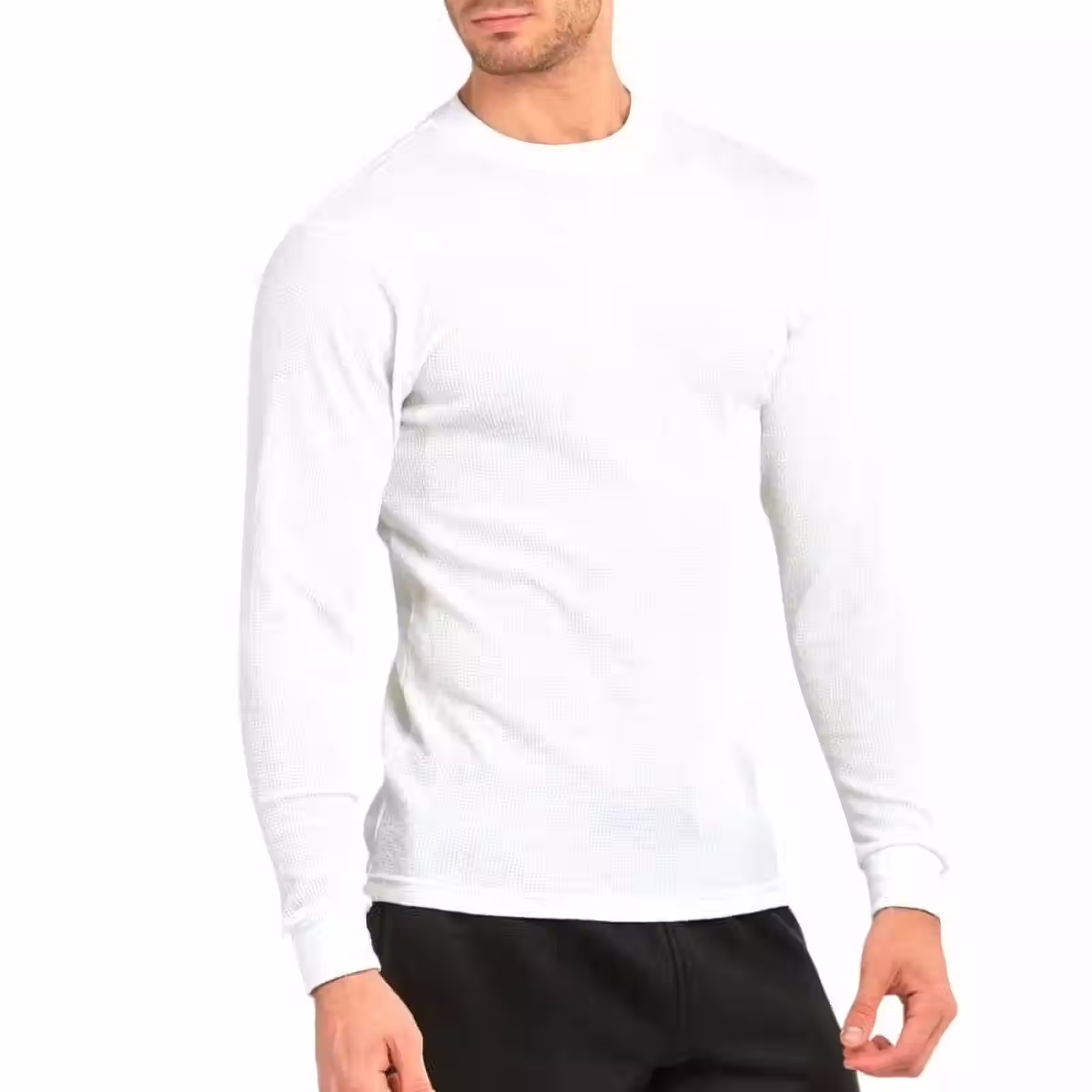 Men's Thermal Shirt Cotton Waffle-Knit Long Sleeve Crew Neck Thick Warm Tops S-3