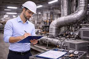 Engenheiro mecânico desenvolvendo plano PMOC para sistema de ar condicionado