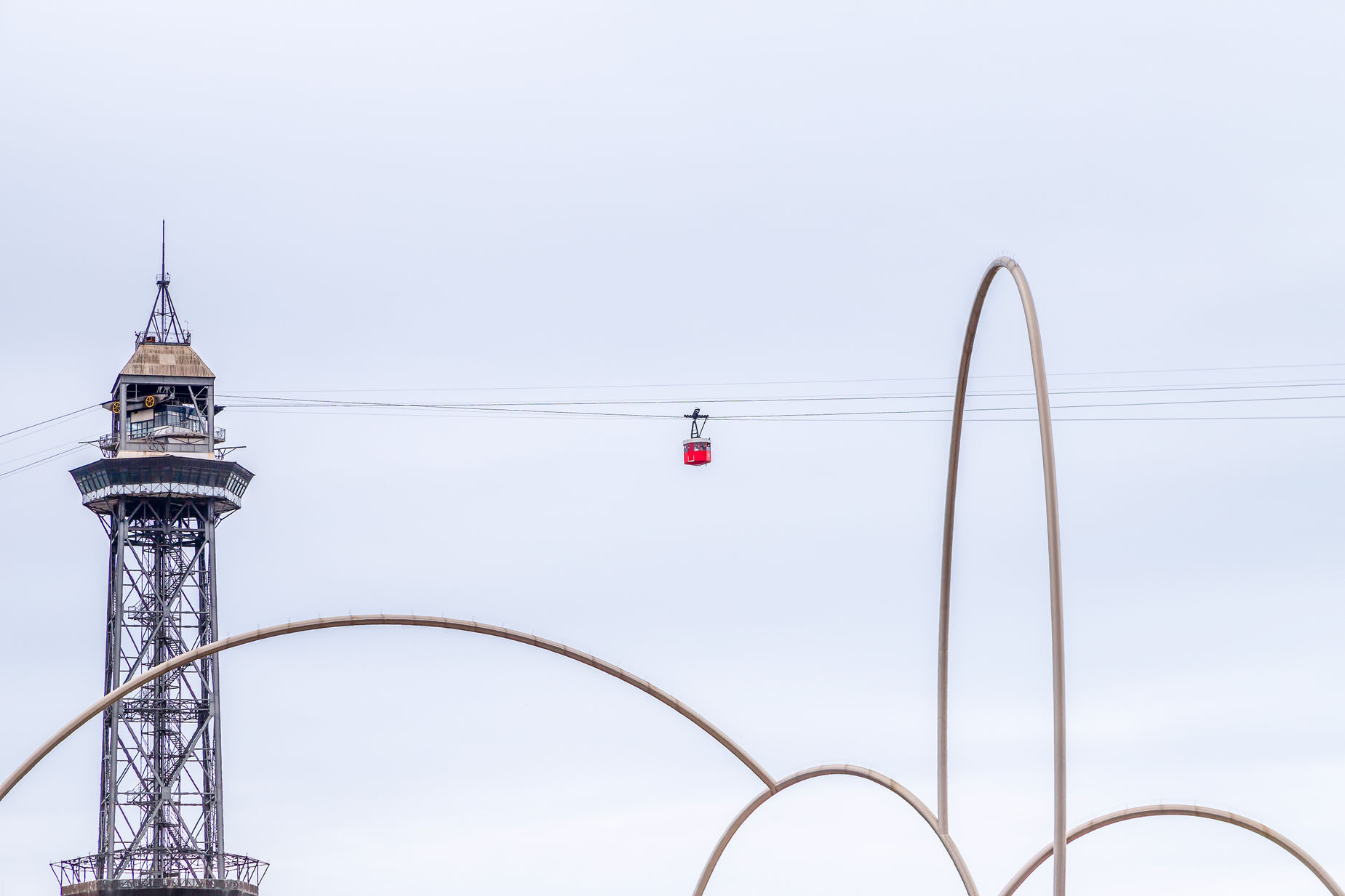 A funicular over Barcelona harbor.