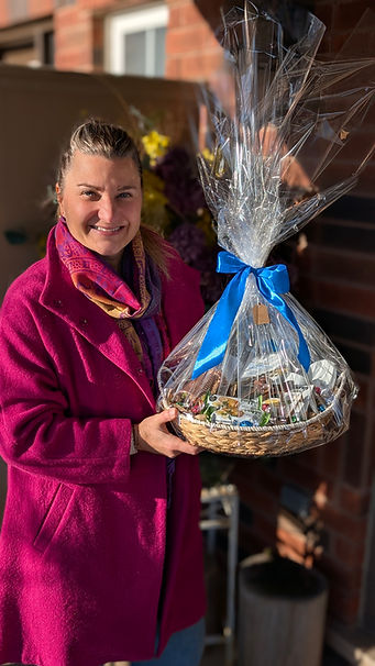 Brinela Holds a Mazee Greek Beauty Basket