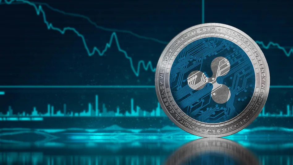 Ripple (XRP) token on crypto chart backdop