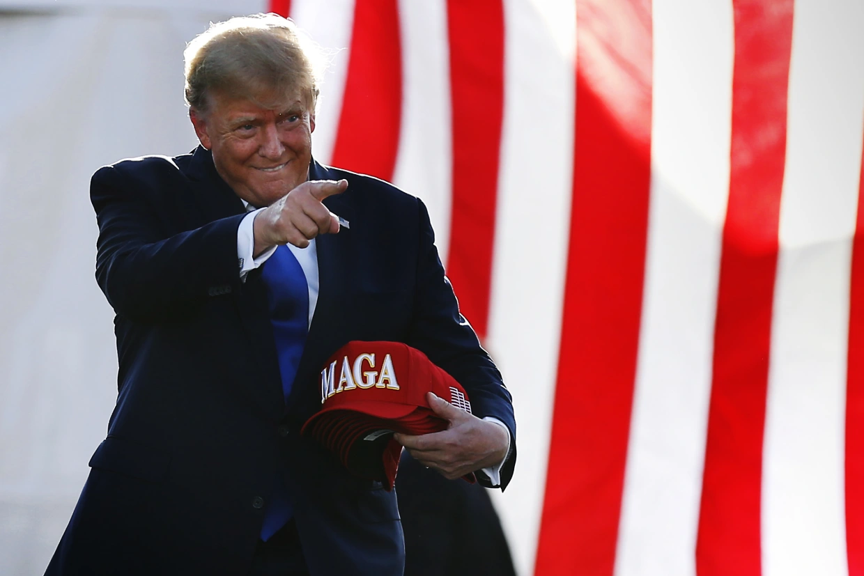President Donald Trump warmly addresses supporters at a rally in Delaware, Ohio.