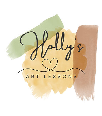 a logo for Holly's Art Lessons with earthy paint swipes