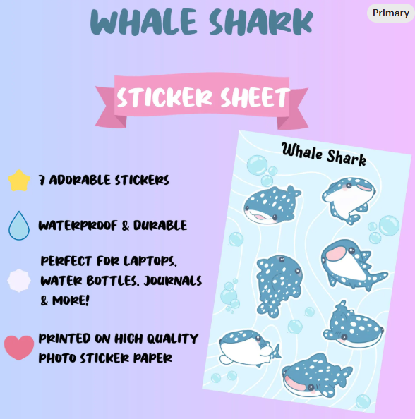 Whale Shark Sticker Sheets | Kawaii | Gifts Ideas