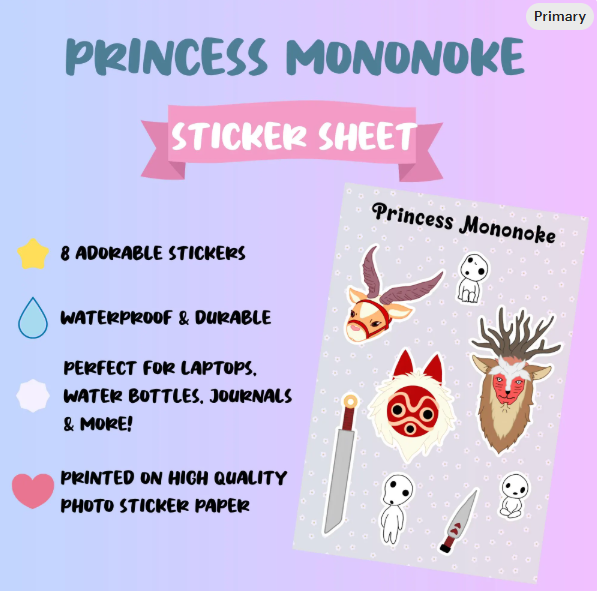 Princess Mononoke Sticker Sheets | Studio Ghibli | Kawaii | Gifts Ideas