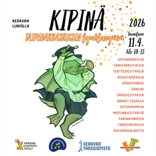 Kipinä - Taideharrastuksen tapahtumapäivä lauantaina 11.4. klo10–13 Keravan lukiolla