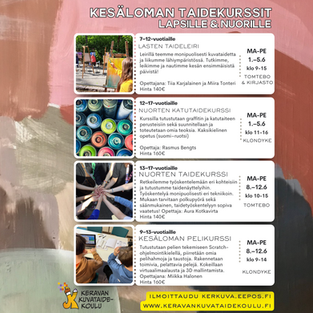 Ilmoittautuminen kesäloman 2026 taideleireille ja kursseille on avautunut