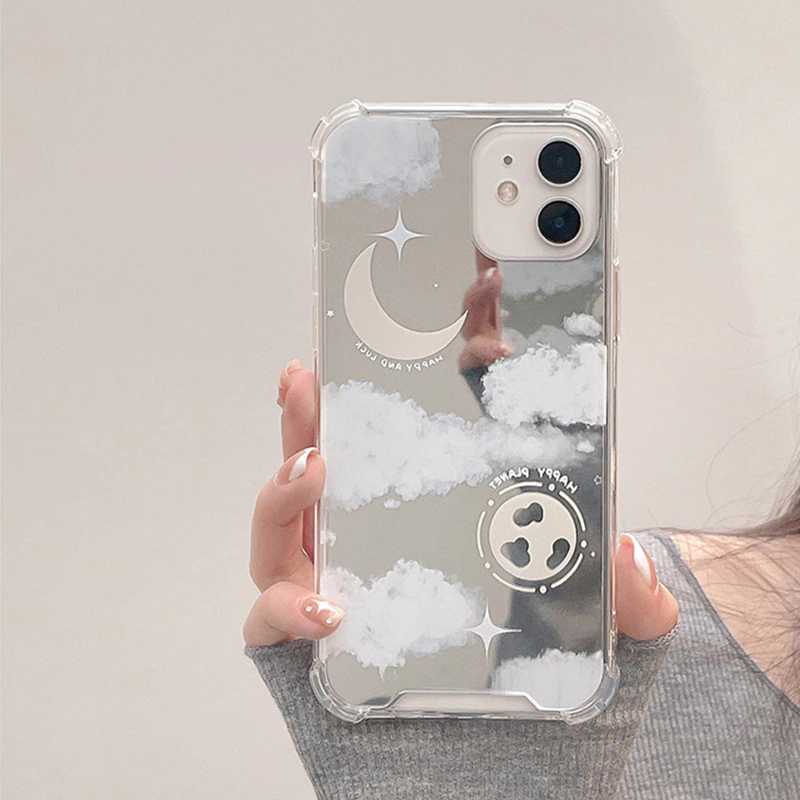 Thumbnail: Cute Sky Mirror Bumper Phone Case White Stars Moon Clouds