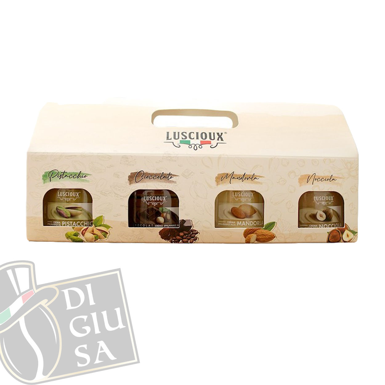 Geschenkbox mit 4 sortierten Gläsern mit streichfähiger Creme