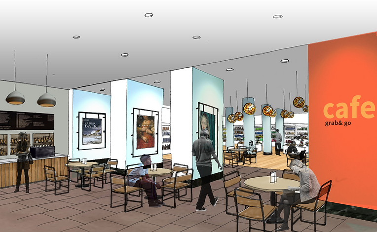 3d sketch of new cafe area in national gallery, london