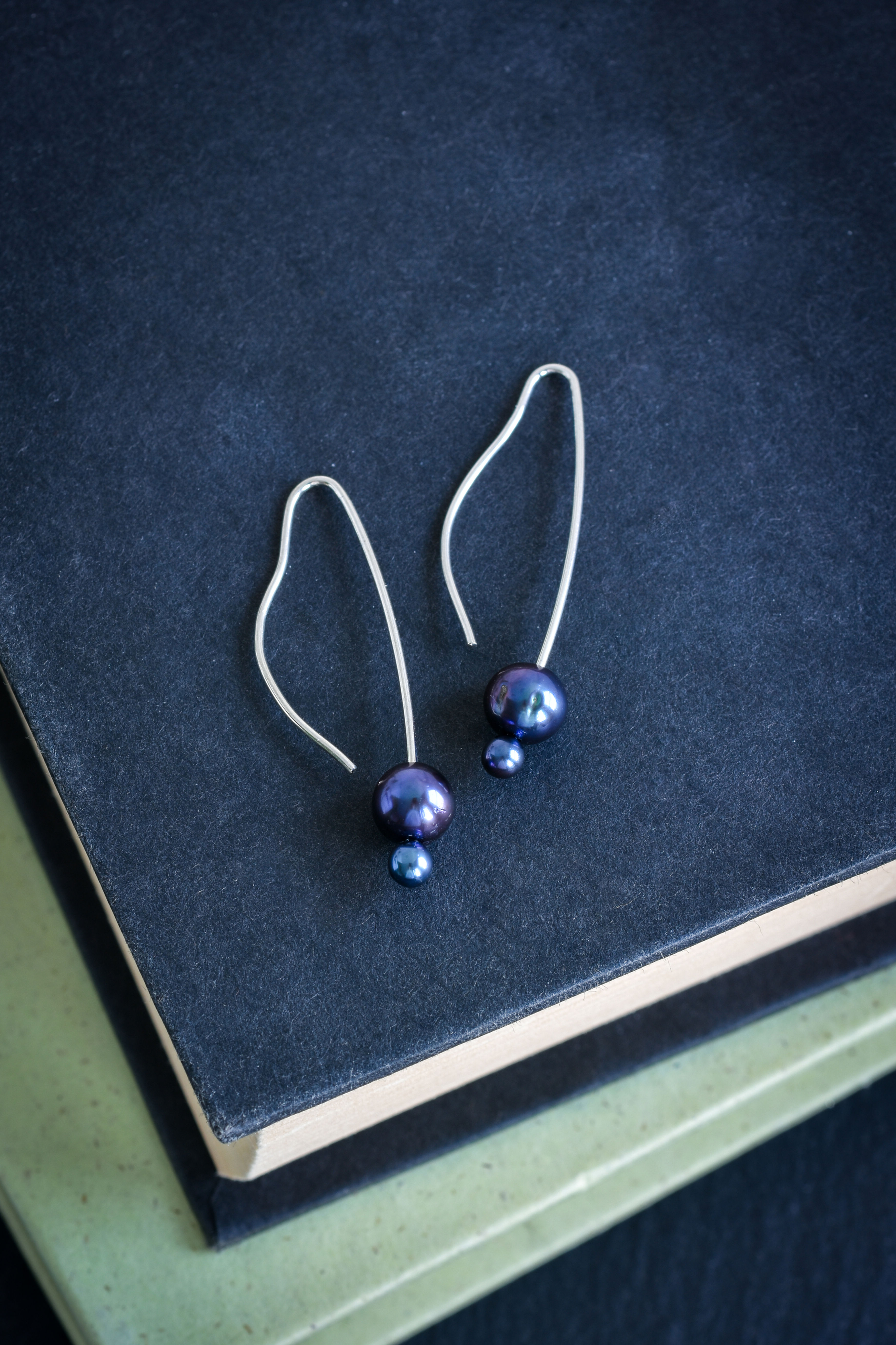 Small Pod Hoops with Black Freshwater Pearls
