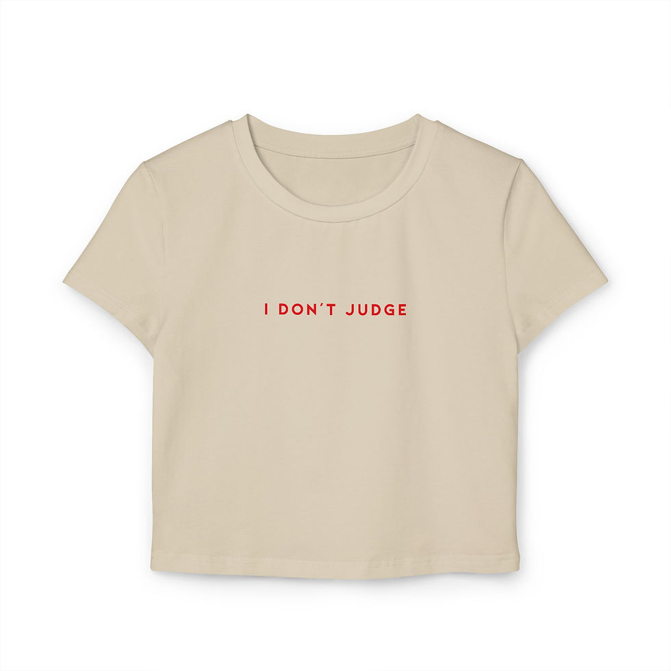 Thumbnail: Women's Baby Tee, 'I Don't Judge' Minimalist Cropped Graphic Tee