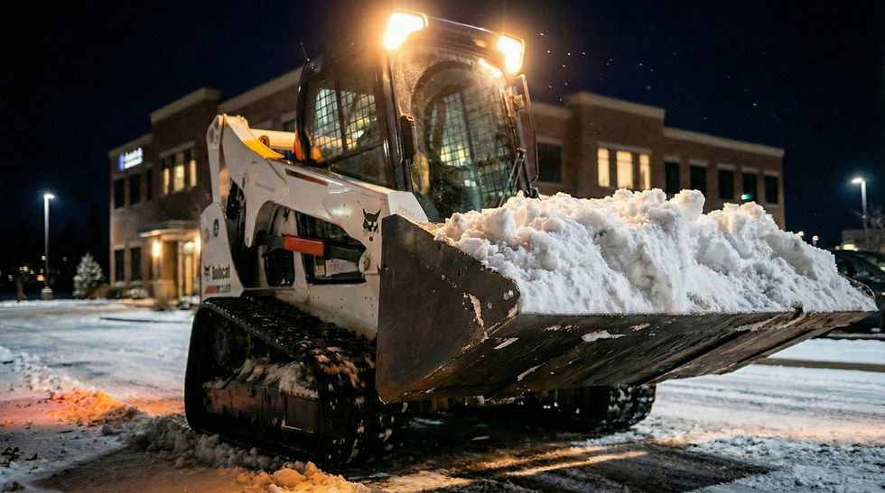 skidsteer moving snow in a parking lot