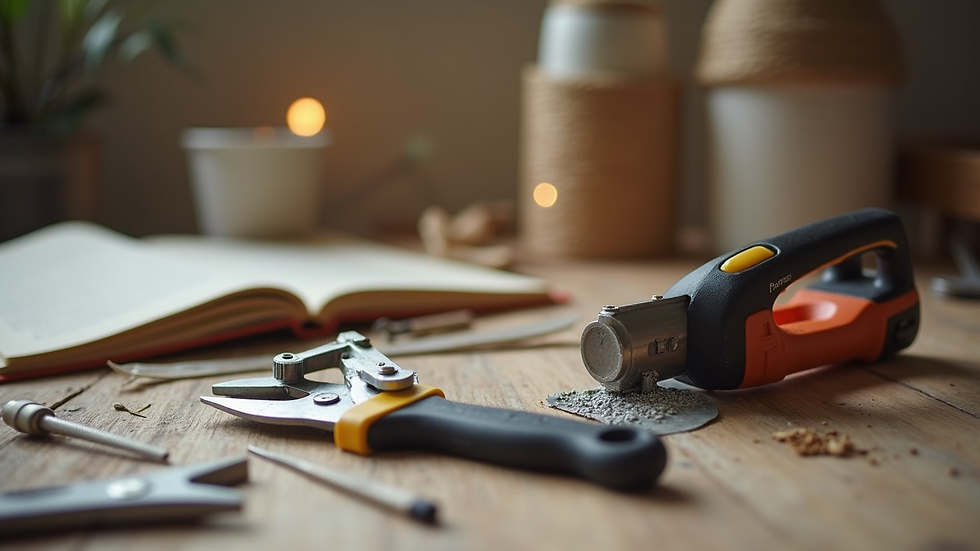 Close-up view of tools and materials laid out for home repair work