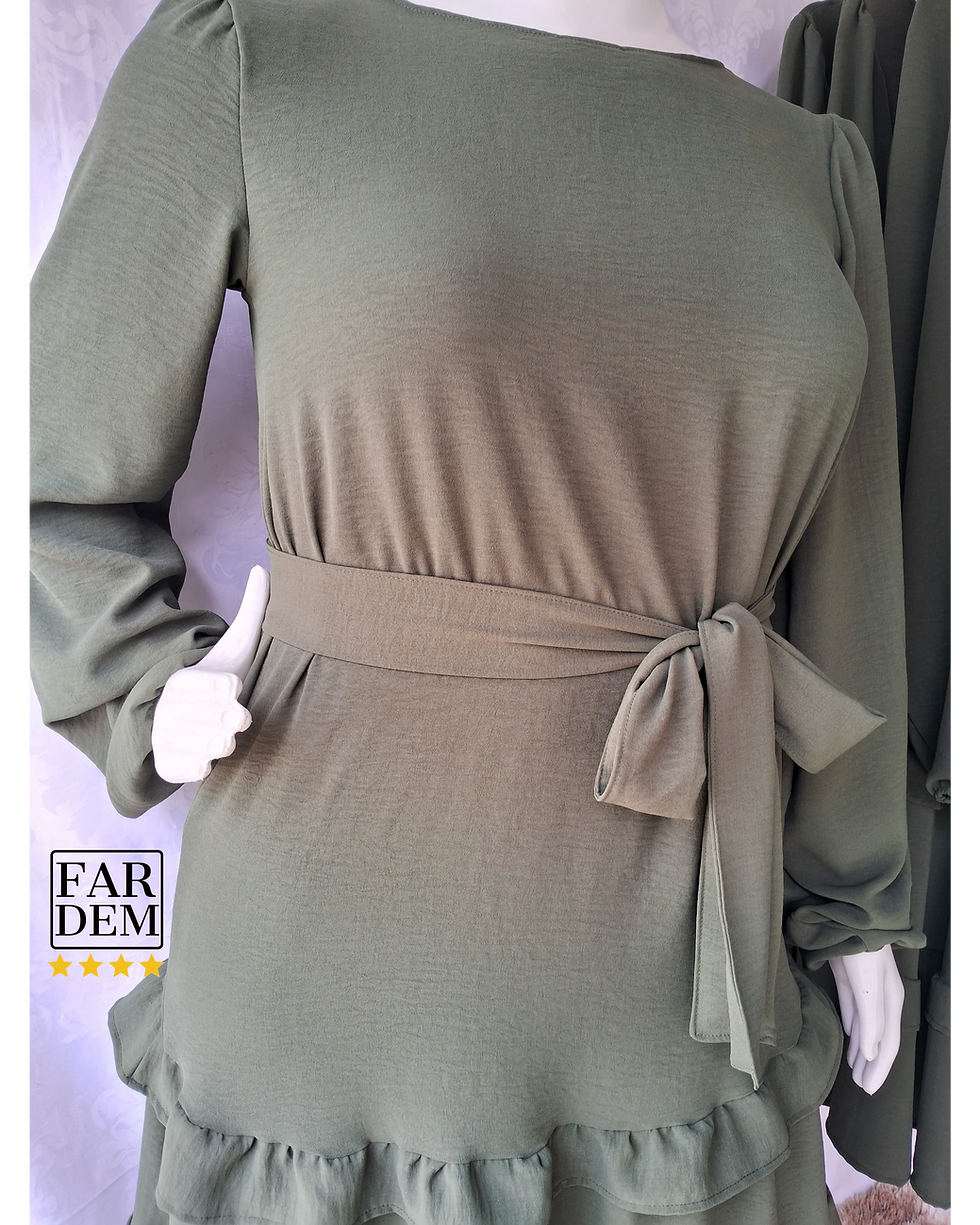 Miniatura: V054 - VESTIDO MIDI MANGA LONGA DUAS MARIAS FAIXA E BABADINHO