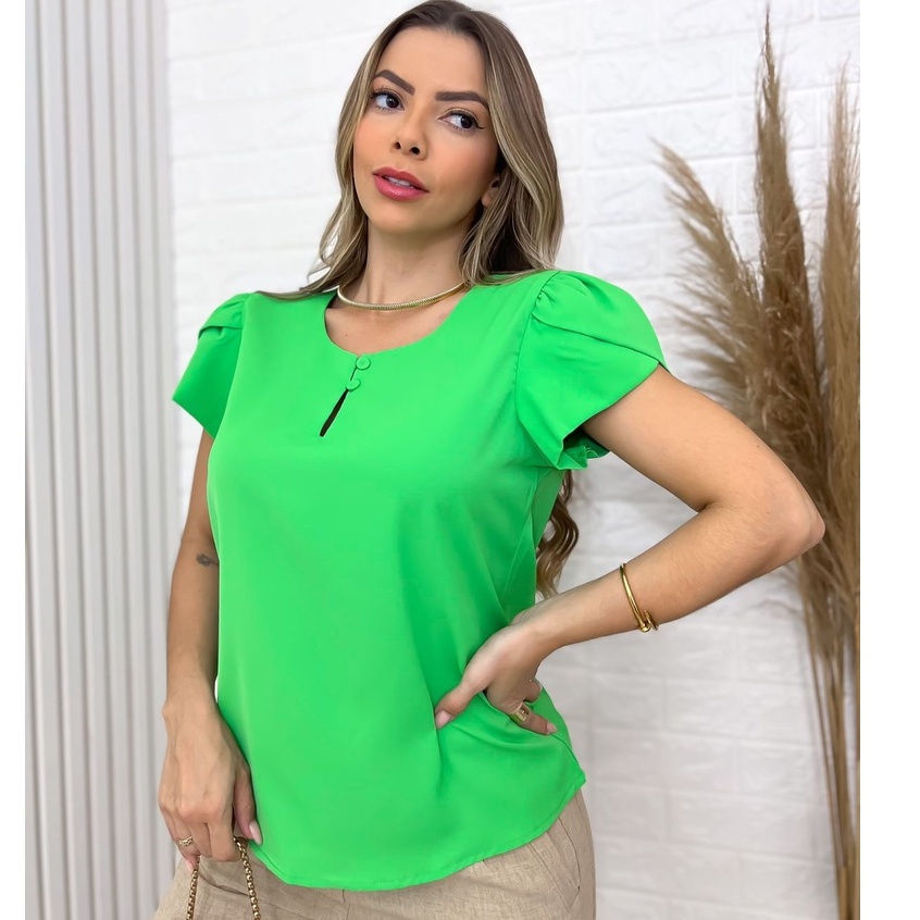 Miniatura: cópia de B43 - BLUSA COM DECOTE GOTA COM BOTÕES E MANGA TULIPA FRANZIDA FARDAMEN