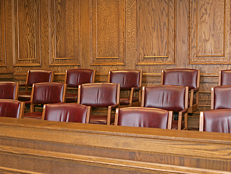 Jury box in a court room.