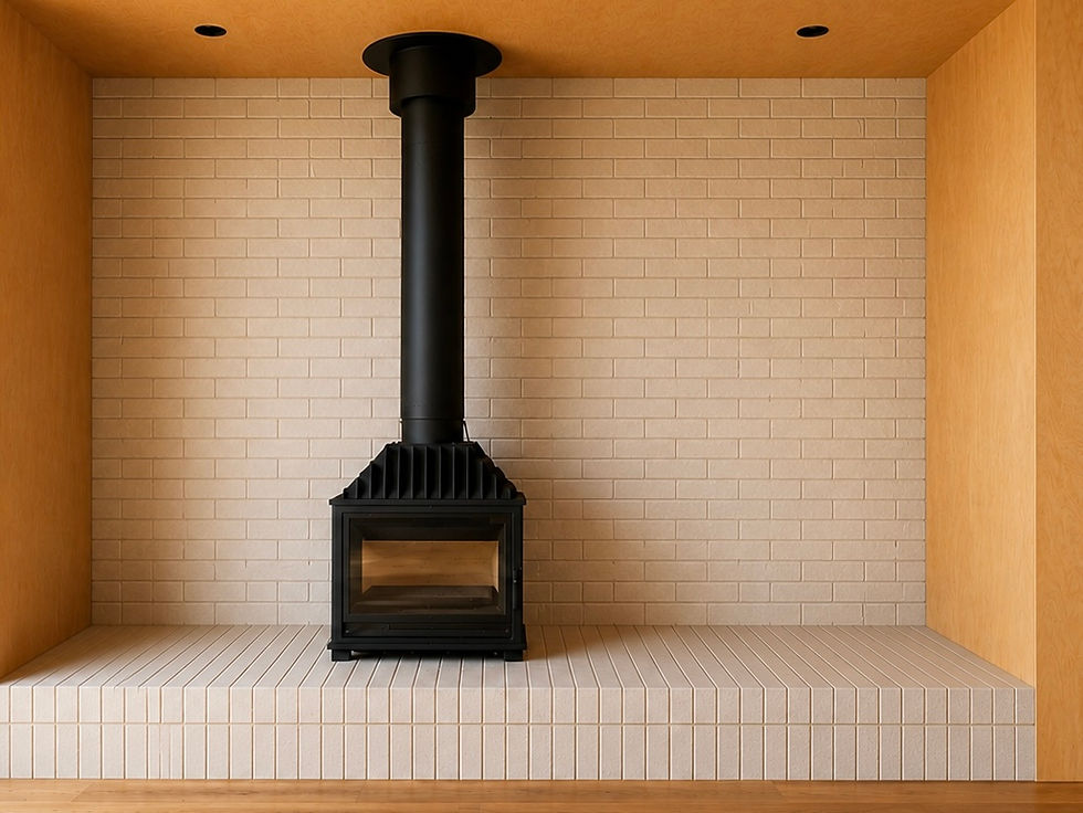 Wood fire place with architectural brickwork