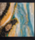 Beginner geode coastal canvas made with resin, ocean colors, and crystal accents – DIY art kit result